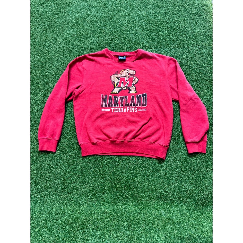 VTG Campus Heritage Sweatshirt‎ Mens Large Red Maryland Terrapins Fleece Lined